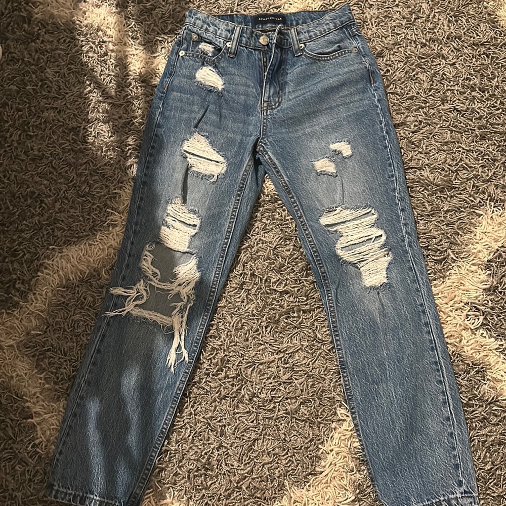 Dark blue aeropostale ripped mom jeans